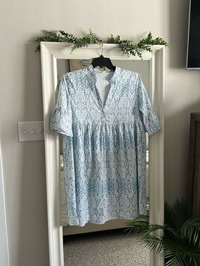 Source Unknown Soft Blue Patterned Mini Dress